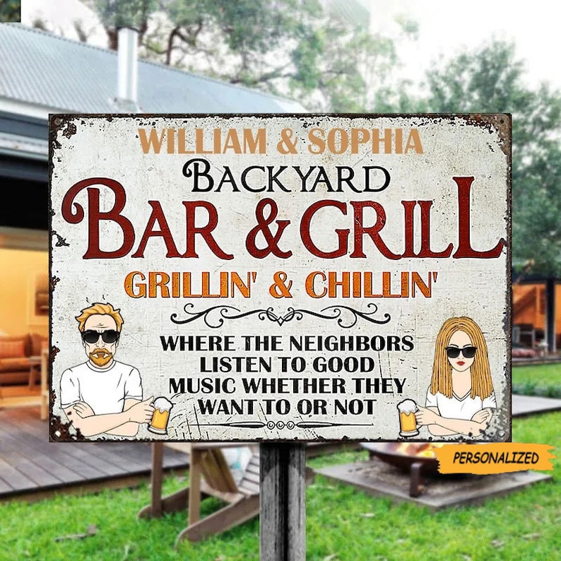 Backyard Bar & Grill Listen to Good Music Personalized Custom Etsy