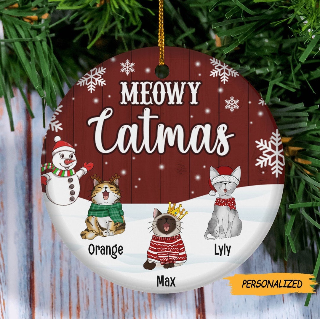 Meowy Catmas Circle Ceramic Ornament, Personalized Christmas Cat Breeds ...