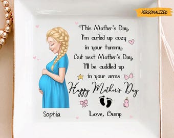 Snuggled Up Inside Your Belly, Personalized Ceramic Jewelry Dish, Custom Gift For Mom To Be, Mother's Day Gift