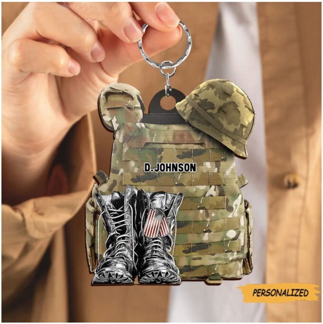 Military Uniform Boots & Hatpersonalized Flat Acrylic Keychain/ Car