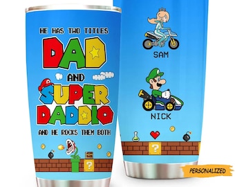 He Has Two Titles Dad and Super Daddio Personalized Tumbler, Gift For Father, Dad, Father’s Day, Birthday Gift, Tumbler For Dad, Dad Gift