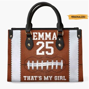Personalized Football Mom Leather Bag, Gift For Football Lovers, Gift For Her, Birthday Gift, Custom Name Leather Bag, Football Lover Gift