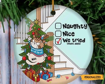 Cat Personalized Ceramic Circle Ornament, Gift For Cat Lover, Cat Ornament, Cat Mom, Cat Dad, Cat Owner, Xmas Gifts, Custom Funny Cat Gift