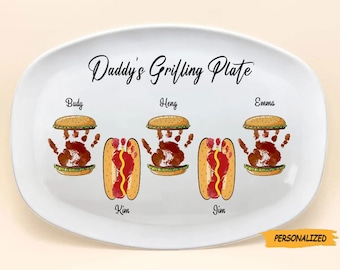 Daddy’s Grilling Platter Hamburger Hot Dog Fast Food Personalized Platter, Gift for Dad, Grandpa, Custom Name Kids Platter, Birthday Gift