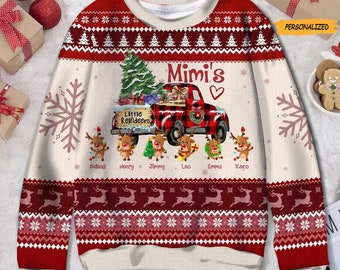 Personalized Custom Grandma Little Reindeer Ugly Christmas Sweater, Christmas Gift Idea For Grandma And Grandkids, Custom Grandkids Sweater