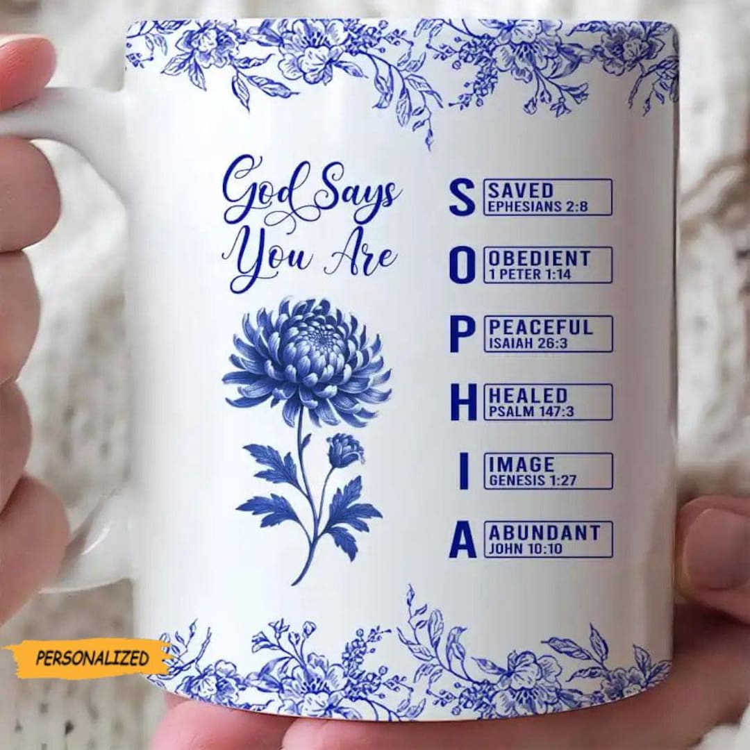 God Says I Am Name Letter in Bible Birth Flower Toile De Jouy Style ...