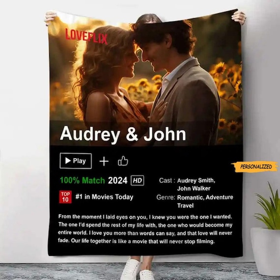 Custom Couples Netflix Movie Poster, Personalized Photo Blanket