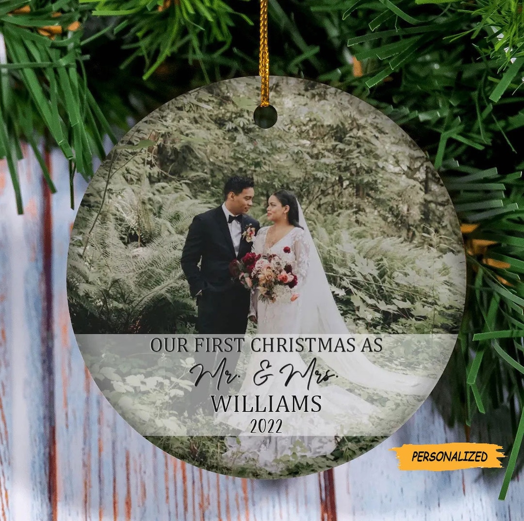 Personalized First Christmas Married Ornament, Custom Couple Photo Upload Ornament, Our First ...
