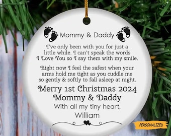 Mommy and Daddy 1st Christmas, Personalized Ceramic Ornament, Custom Name, Newborn Gift, New Parents Gift, Expecting Parents