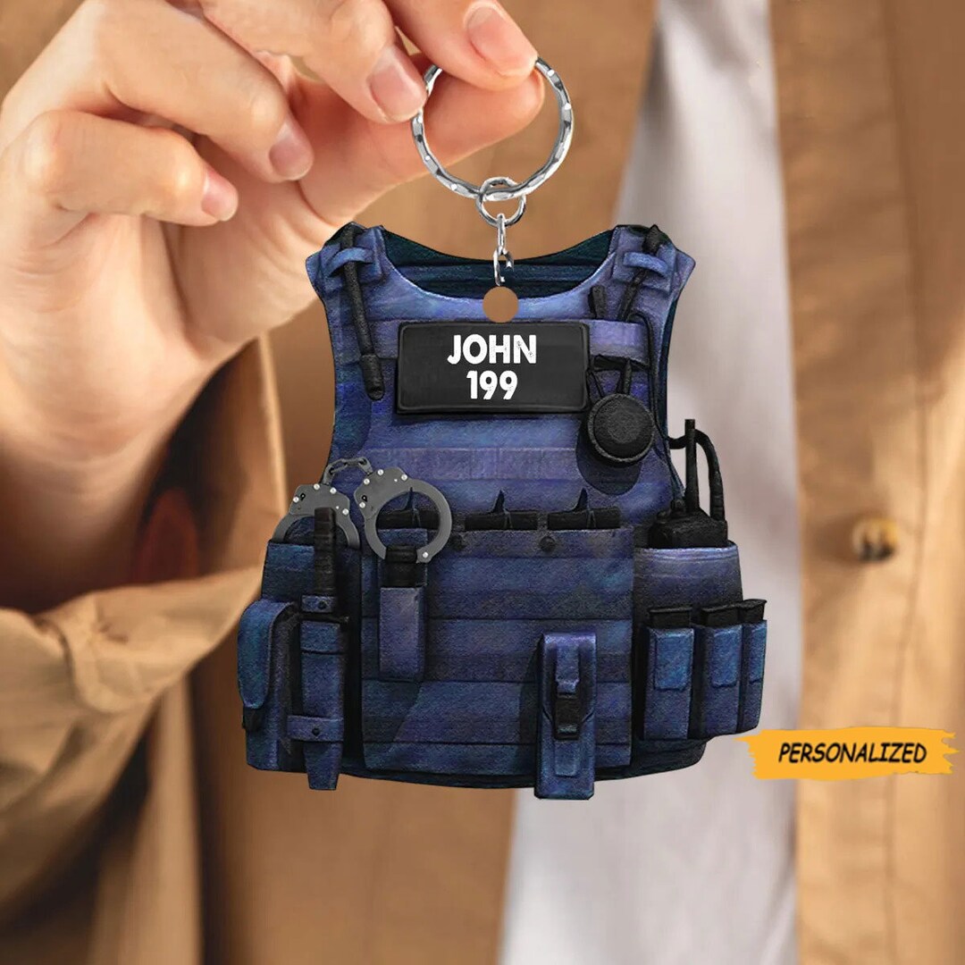 Police Bulletproof Vest Personalized Acrylic Keychain/ Car Hanging