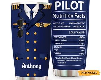Nutrition Facts Tumbler Coffee Helicopter Airplane Personalized Tumbler, Gift for Pilot, Birthday Gifts, Custom Name, Pilot Lover Gift