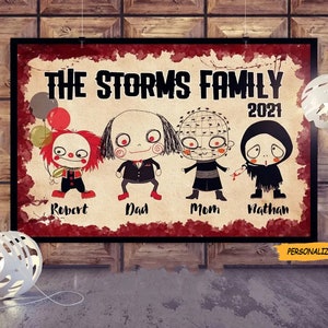 Personalized Horror Movie Family Canvas,Poster, Custom Gift For Halloween, Gift Halloween For Family, Custom Name Kids Poster