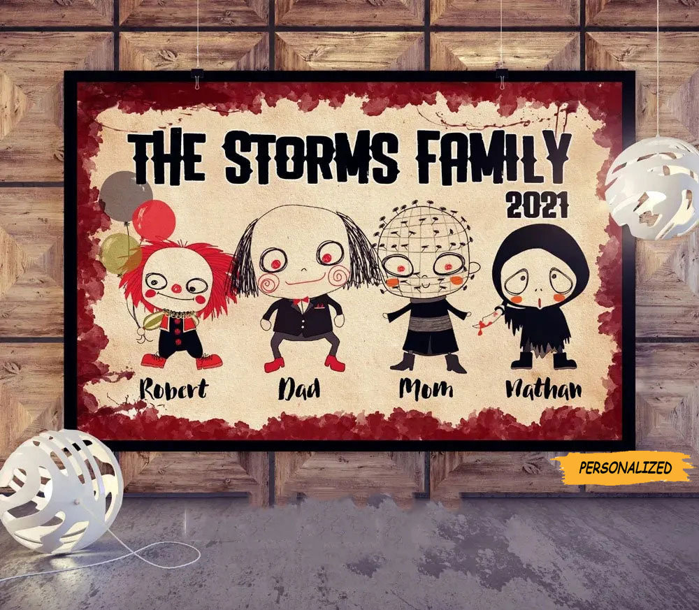 Personalized Horror Movie Family Canvas,Poster, Custom Gift For Halloween, Gift Halloween For Family, Custom Name Kids Poster