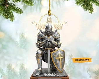 Personalized Faithful Knight Christmas Custom 2D Flat Acrylic Ornament, Gift For Christian, Jesus Lover Gift