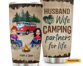 Camping Partners For Life Husband Wife, Personalized Custom Tumbler, Gift for Couple Camping, Her, Him, Camping Gift, Camping Lover Gift
