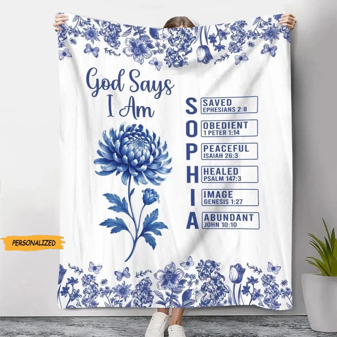 God Says I Am Name Letter in Bible Toile De Jouy Style, Personalized ...