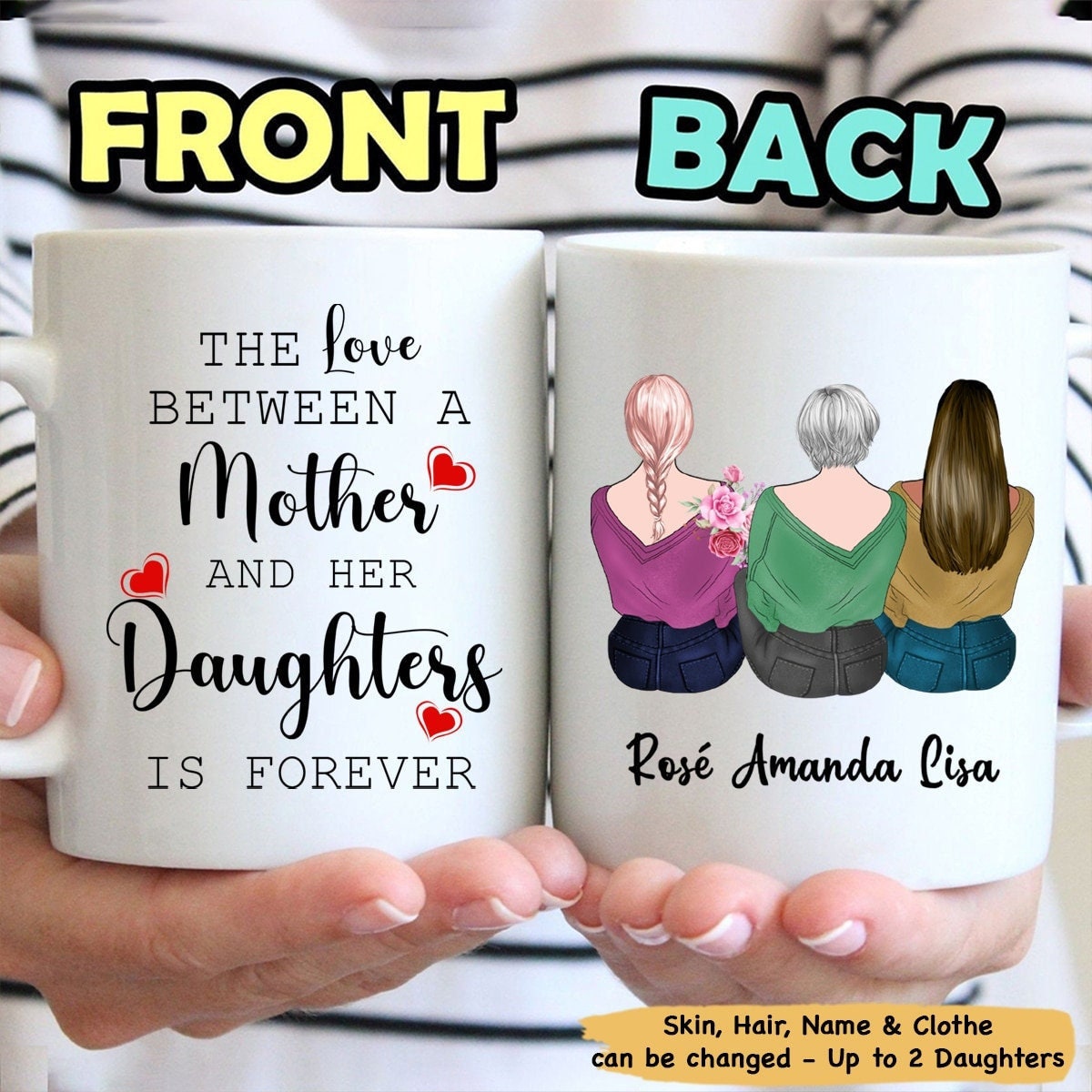 Personalized Mom Mug, Mother & Daughter Forever Linked Together
