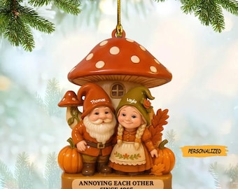 Personalized Annoying Each Other Since, Mushroom House And Gnomes Custom Acrylic Ornament, Gift For Couples, Anniversary Gift