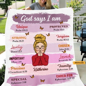 God Says I Am Personalized Blanket, Best Gift For Daughter, Granddaughter, For Birthday, Her, Custom Name Blanket, Gift From Mom, Grandma