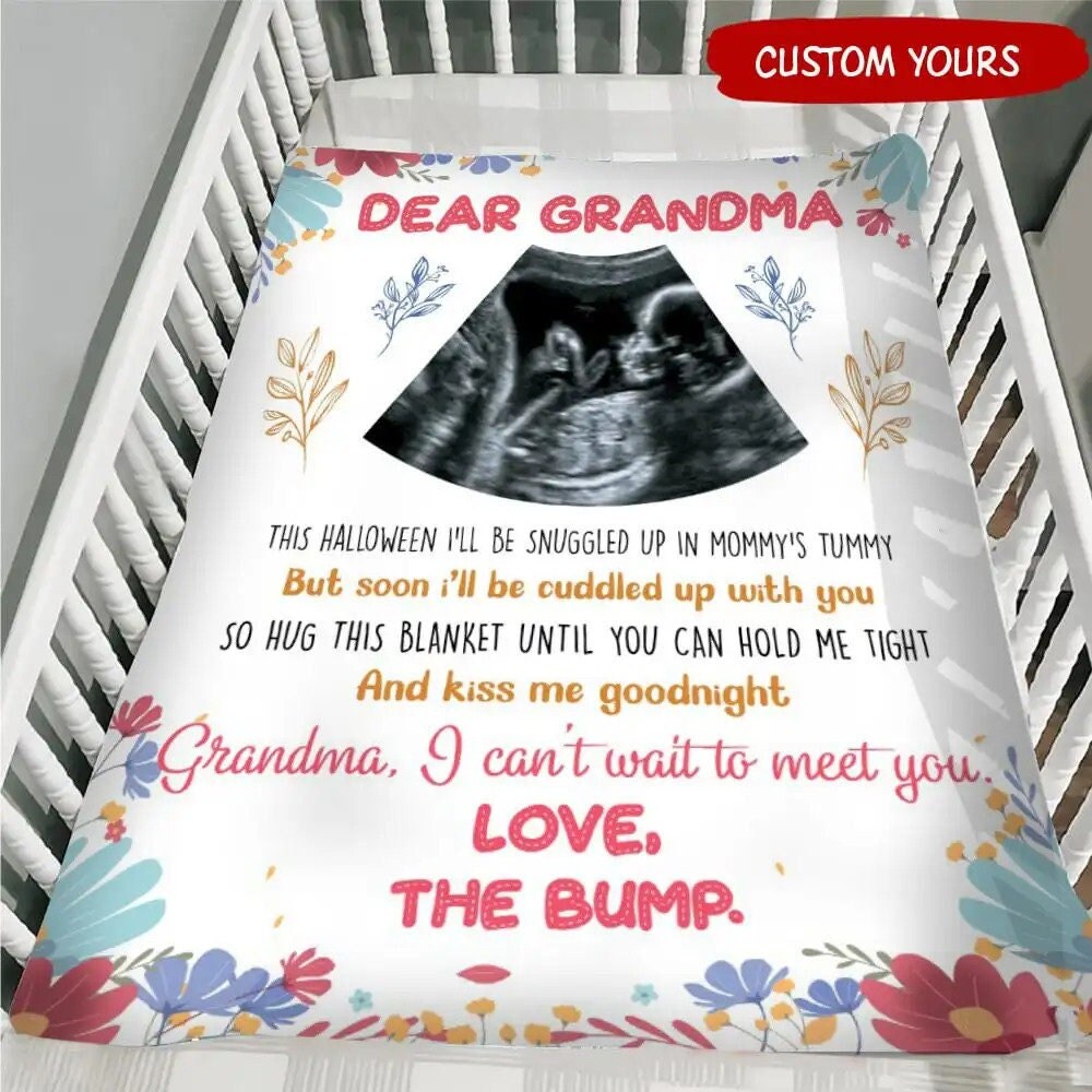 Personalized Halloween Hug This Blanket, Ultrasound Blanket Gift For Grandma To Be, Blanket Gift For Expecting Grandma, Sonogram Blanket