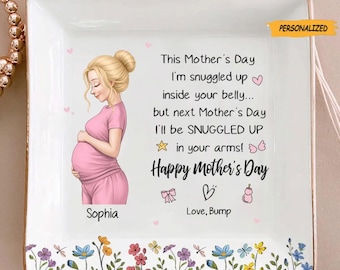 This Mother’s Day I’m Snuggled Up, Personalized Ceramic Dish, Custom Gift For Mom To Be, Mother's Day Gift