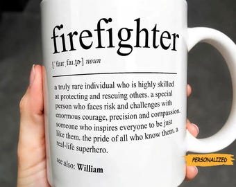 Firefighter Definition, Personalized Coffee Mug, Gift For Firefighters, Coworker, Firefighter Lover Gift, Custom Name Mug