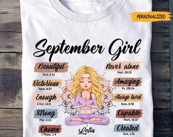 Personalized September Yoga Girl Birthday T Shirt, Custom Birthday Shirt, Queens Are Born In September, September Birthday Shirts For Woman