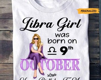 Personalized Libra Zodiac T Shirt, Custom Libra Birthday Shirt, Libra T Shirts For Ladies, Libra Queen T Shirt, Libra Queen Birthday Shirt