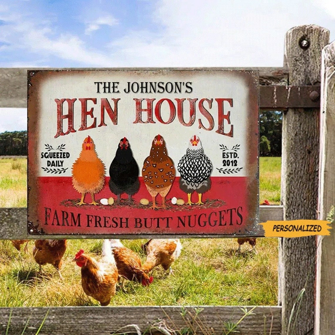Chicken Hen House Fresh, Personalized Custom Chicken Metal Sign, Gift ...