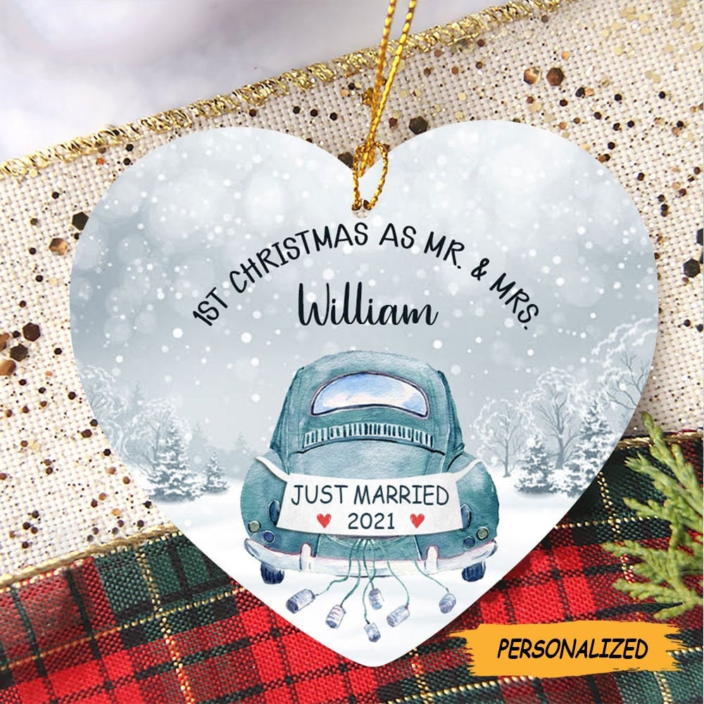 Happy Couple Personalized Heart Christmas Ornament, First Christmas Married, Personalized Ornament, Wedding Gift, Wedding Ornament - Canada