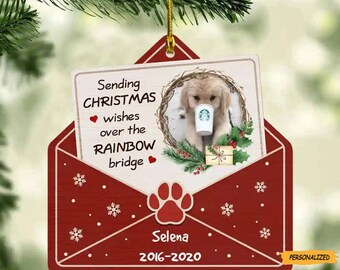 Pet Memorial Custom Ornament - Rainbow Bridge - Christmas - Personalized - Picture Frame Ornament - Dog - Cat - Your Pet Photo Ornament MTO