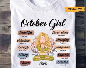 Personalized October Yoga Girl Birthday T Shirt, Custom Birthday Shirt, Queens Are Born In October, October Birthday Shirts For Woman