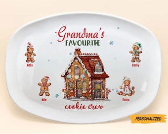 Grandma’s Favorite Cookie Crew – Personalized Custom Platter – Christmas Gift For Grandma, Mom, Family Members, Custom Name Platter