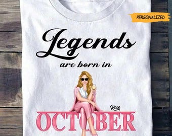 Personalized October Birthday T Shirt, Custom Birthday Shirt, Queens Are Born In October, October Birthday Shirts For Woman
