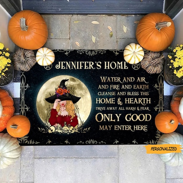 Personalized Custom Witch Doormat, Gift Idea For Halloween/Wicca Decor/Pagan Decor, Only Good May Enter Here, Halloween Gift