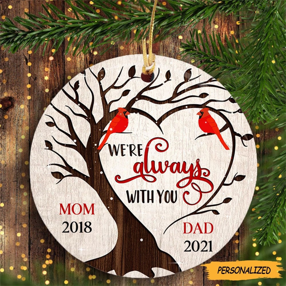 Personalized Dad and Mom Cardinal Memorial Circle Ornament, Gift for ...