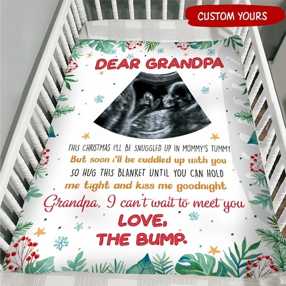 Personalized Christmas Gift For Expecting Grandpa Cant Wait To Meet You Blanket Sonogram Fleece Blanket For New Grandpa to be