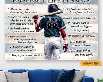 Personalized Baseball Life Lessons Poster / Canvas, Custom Gift For Baseball Lover, Him, Best Friend, Baseball Player Gift