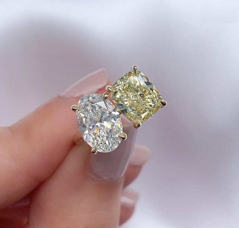 Toi Et Moi Engagement Ring 2.ct White Oval Cut and Yellow Etsy