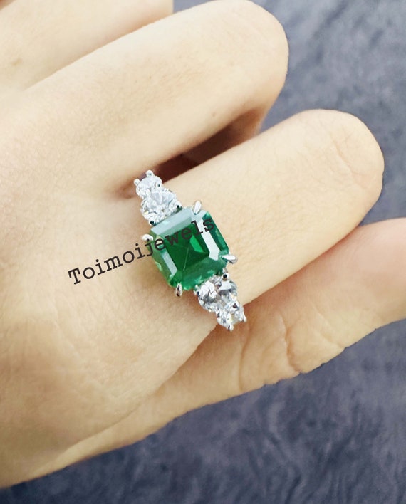 Asscher Cut Engagement Ring / 2.30 CTW. Emerald Ring / Half Bezel Ring /  Emerald and Moissanite Ring / 14k Yellow Gold / Bezel Ring / 6051 - Etsy