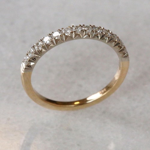 Dainty Thin 1.5 mm Moissanite Diamond Wedding Band, Minimalist Band 14K Solid Gold Stackable Half Eternity shops Bridal Wedding Anniversary Ring