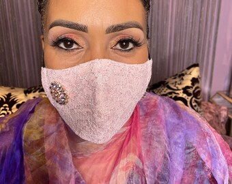 Pink Lace Mask with Swarovski Crystal