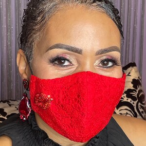 Red Lace with Swarovski Red Lips Jewel Mask