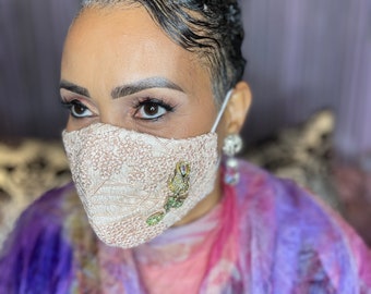 Light Pink Lace Overlay Mask with Swarovski Rose