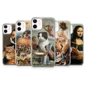 Fun Cat Art Phone Case Parody Cover for iPhone 15, 14, 13, 12, 11, SE, XR, XS, 8, Pixel 8 Pro, 8, 7A, 7, 6, Samsung S24, S23, S22, S21, A54