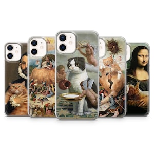 Fun Cat Art Telefoonhoesje Parodie Cover voor iPhone 15, 14, 13, 12, 11, SE, XR, XS, 8, Pixel 8 Pro, 8, 7A, 7, 6, Samsung S24, S23, S22, S21, A54