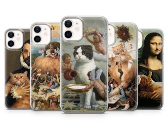 Fun Cat Art Phone Case Parody Cover for iPhone 15, 14, 13, 12, 11, SE, XR, XS, 8, Pixel 8 Pro, 8, 7A, 7, 6, Samsung S24, S23, S22, S21, A54