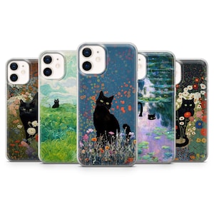 Schwarze Katze Art Handyhülle Tier Cover für iPhone 15, 14, 13, 12, 11, SE, XR, XS, 8, Pixel 8 Pro, 8, 7A, 7, 6, Samsung S24, S23, S22, S21, A54