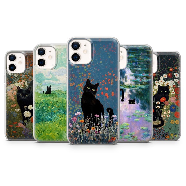 Black Cat Art Phone Case Pet Cover for iPhone 15, 14, 13, 12, 11, SE, XR, XS, 8, Pixel 8 Pro, 8, 7A, 7, 6, Samsung S24, S23, S22, S21, A54