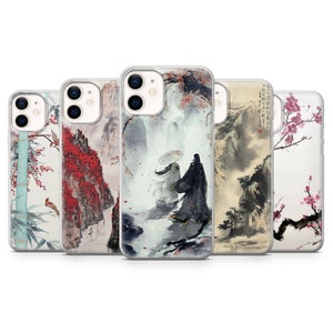 Custodia per telefono minimalista giapponese, cover artistica per iPhone 16, 15, 14, 13, 12, 11, SE, X, Pixel 9, 8, 8A, 7, 6, Samsung S25, 24, S23, S22, S21, A15